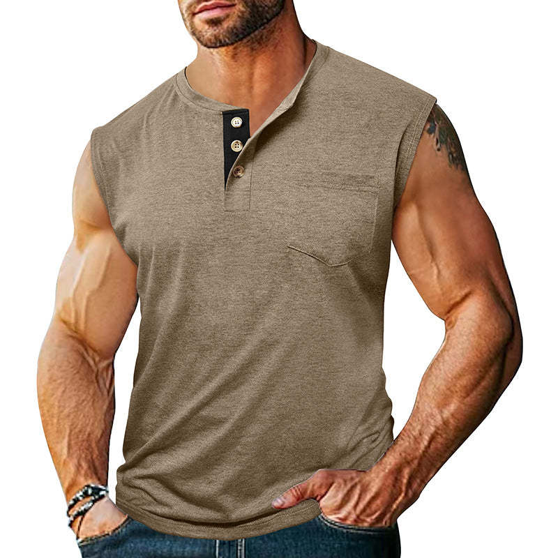 Lässiges Herren-Tanktop aus Baumwollmischung mit kontrastierendem Henley-Ausschnitt
