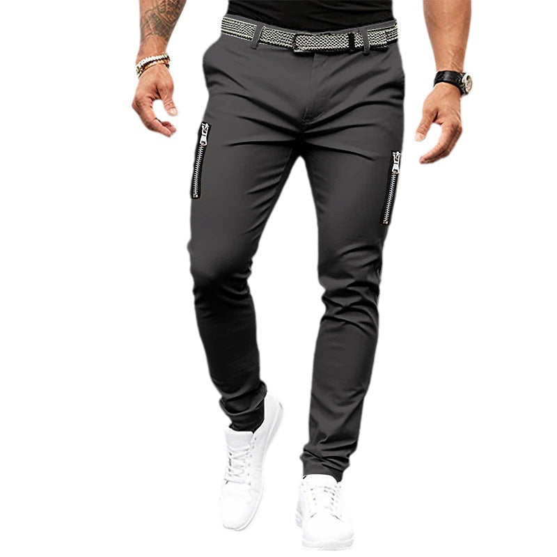 TIGHT CASUAL PANTS 100% COTTON ZIPPER POCKET PANT