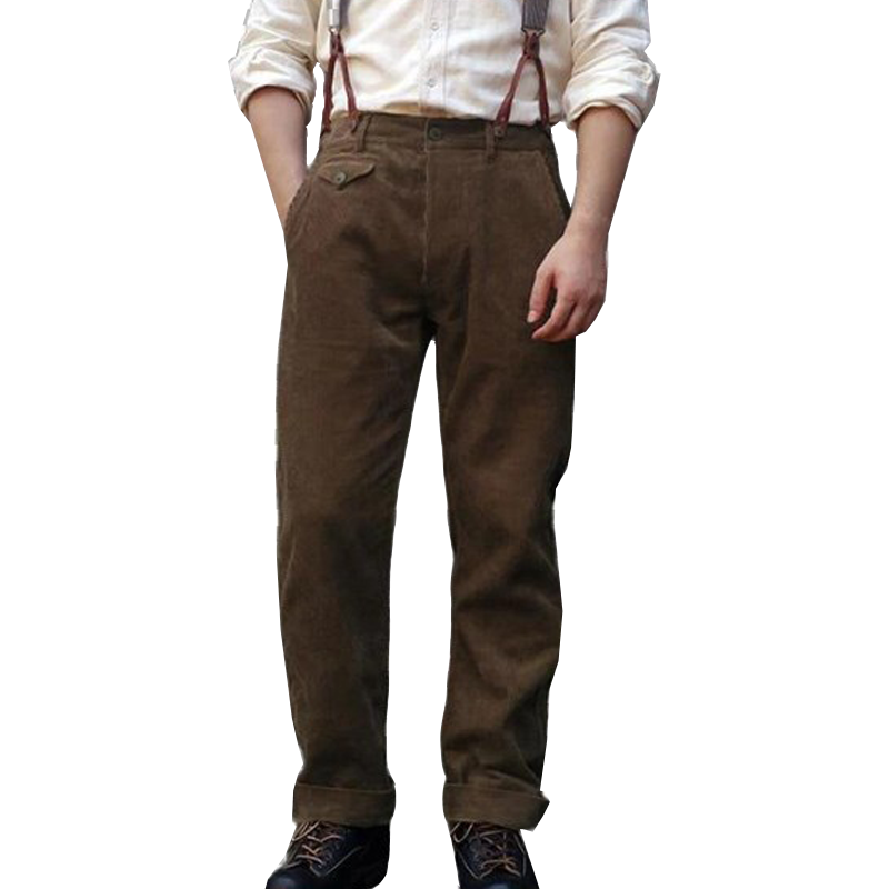 1920s 12oz Corduroy Farmer Work Trousers Mens Suspender Pants Vintage Overalls 20er