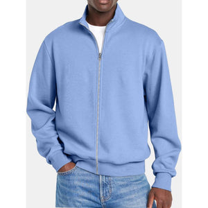 Men's Solid Color Zipper Stand Collar Long Sleeve Sweatshirt Jacket