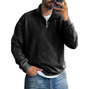 Men's Solid Color Lapel Zipper Sweatshirt