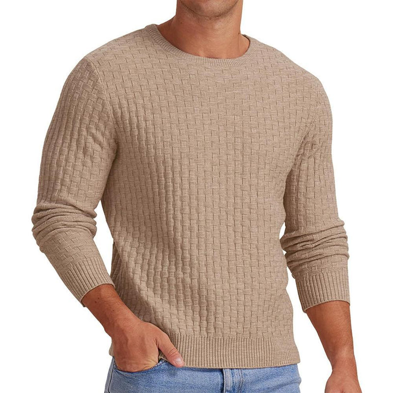 Herren-Strickpullover mit Waffelmuster und Rundhalsausschnitt