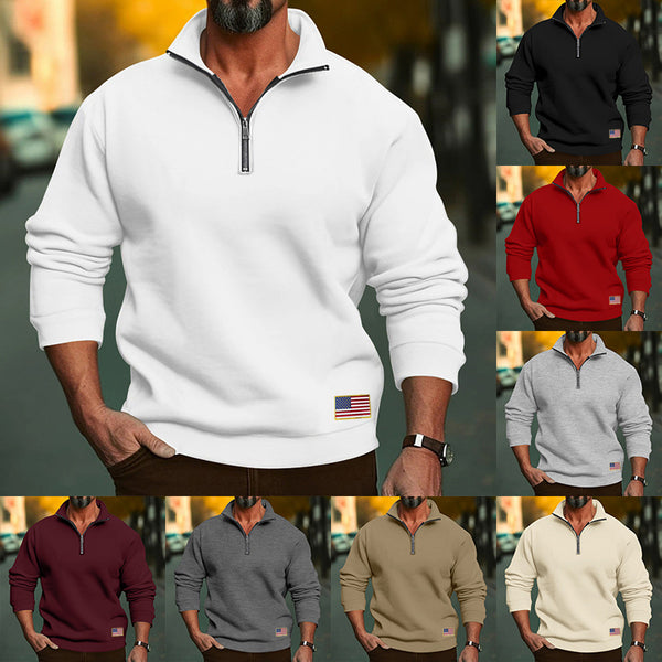 MEN'S VELVET HOODIE PRINTED CASUAL SPORTS MEN'S COLLAR LOOSE SWEATSHIRT ZIPPER