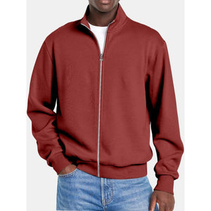 Men's Solid Color Zipper Stand Collar Long Sleeve Sweatshirt Jacket