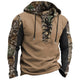 Men's Vintage Camouflage Color Block Lace-up Hoodie