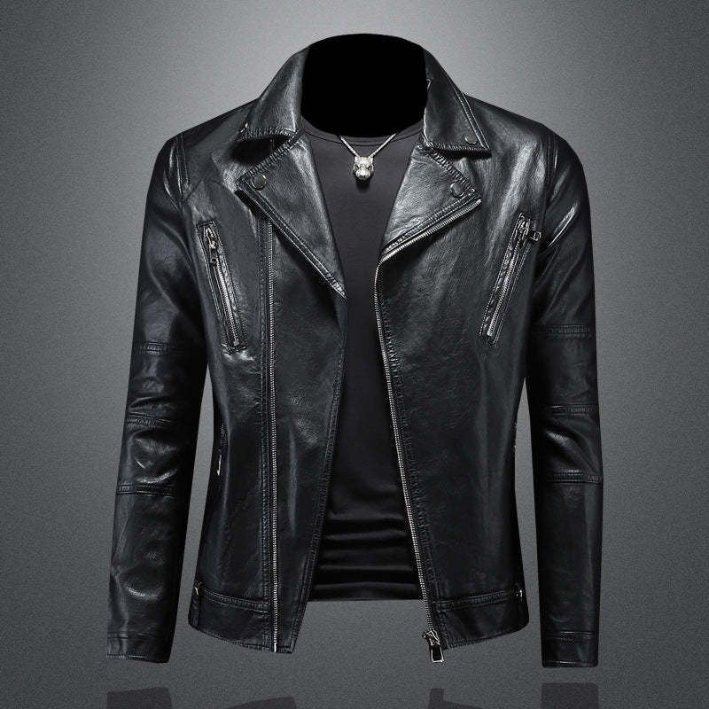 Men's Vintage Biker Lapel Leather Jacket