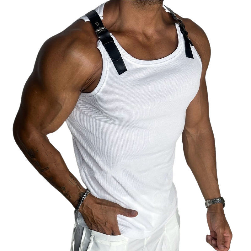 Men's Patchwork Leather Casual Tank Top