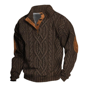 Herren Vintage Stehkragen Pullover Twisted Textured Strickpullover
