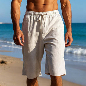 Men's Solid Color Mid-length Casual Linen Shorts