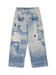 Washed Raw Edge Tie-dye Print Straight Jeans