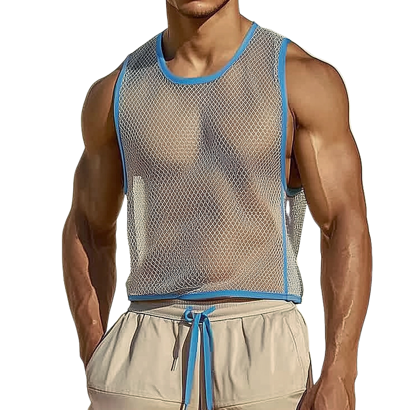 Men's Casual Sports Mesh Color Block Crew Neck Tank Top