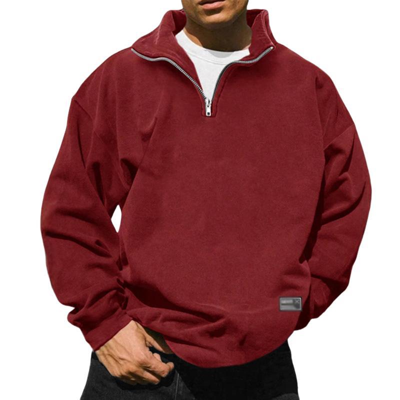Men's Loose Fleece Stand Collar Solid Color Sweatshirt