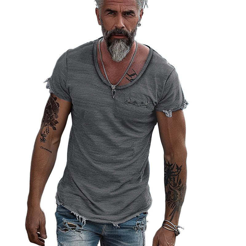 Herren Retro-T-Shirt mit Rundhalsausschnitt, einfarbigem Schnitt und kurzen Ärmeln