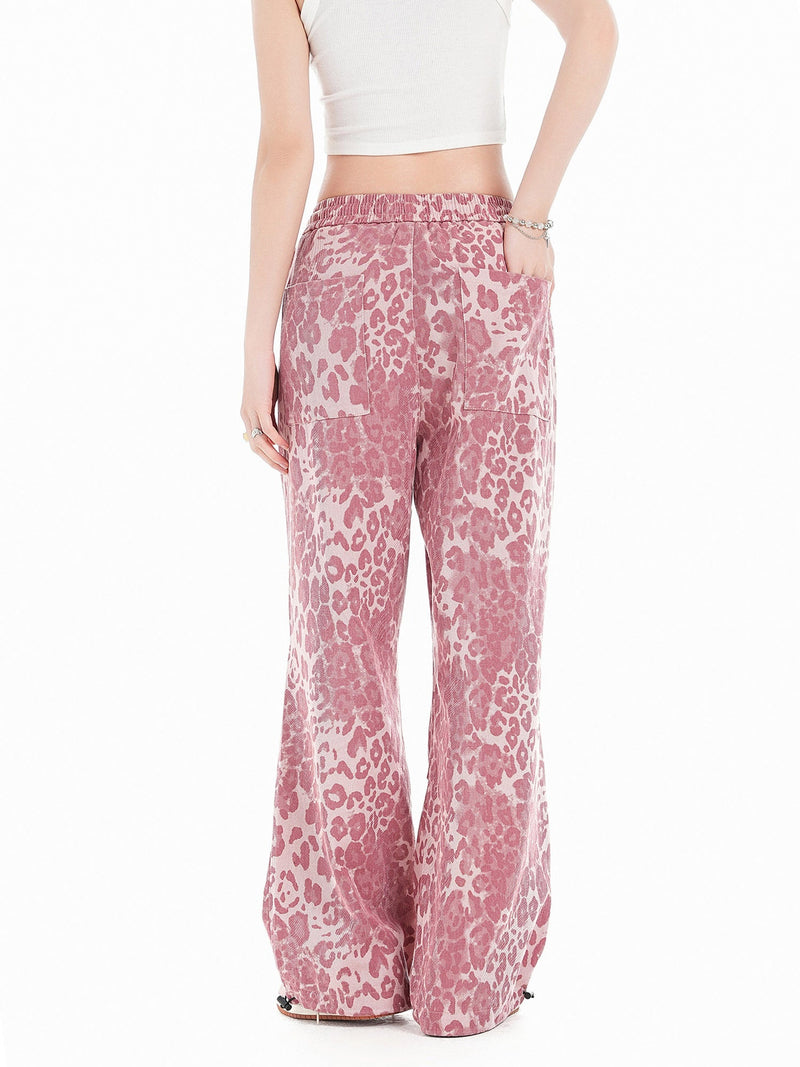 Retro Leopard Print Pink Casual Pants