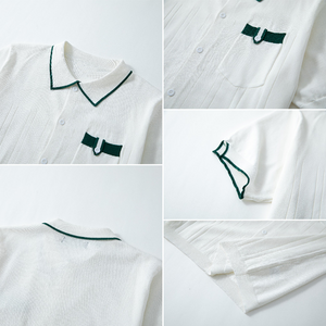 Camisa informal de punto de manga corta con costuras en contraste para hombre