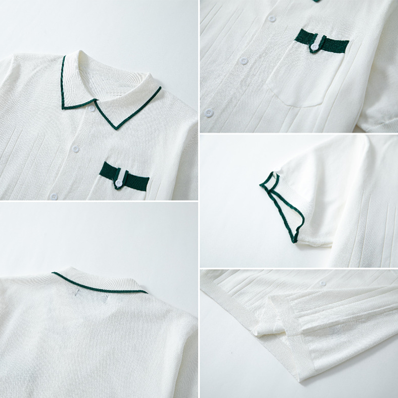 Men's Casual Contrast Stitching Knitted Slim Fit Short Sleeve Shirt