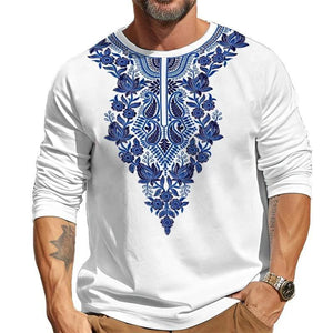 Camiseta informal de manga larga con cuello redondo y estampado para hombre