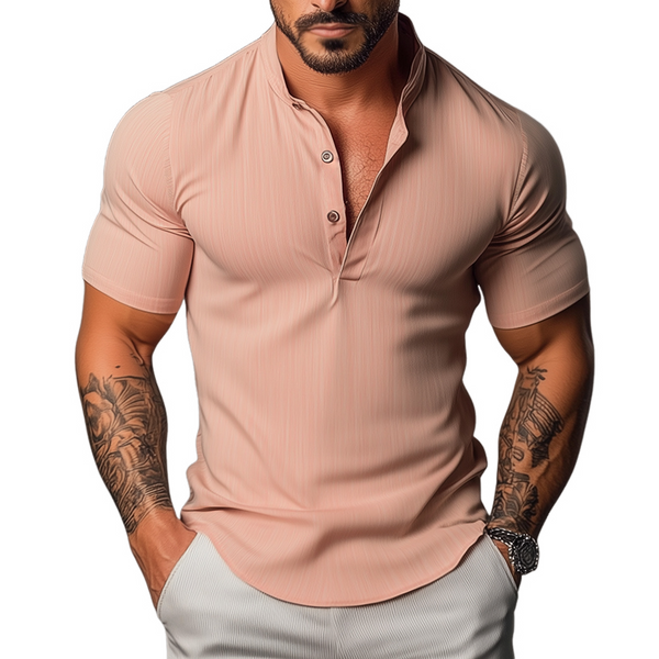 Herren Retro Casual Stehkragen Elastisches Kurzarmhemd