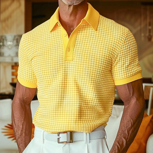 Polo de golf clásico de tela texturizada retro de moda de primavera para hombre