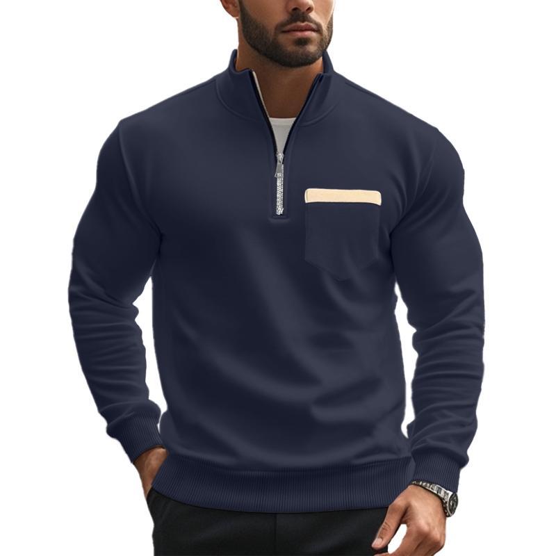 Men's Casual Zipper Stand Collar Solid Color Sweatshirt