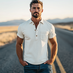 Polo de manga corta de gamuza estilo retro occidental de moda de primavera para hombre