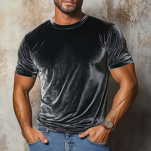 Men's Vintage Velvet Round Neck Short Sleeve T-Shirt