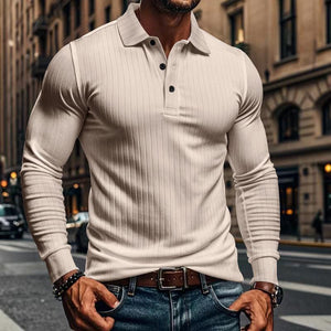 Camisa POLO informal de manga larga elástica para hombre