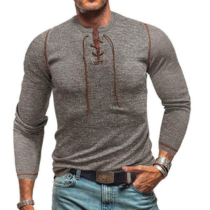 Camiseta Henley de manga larga con cuello redondo y lazo para hombre