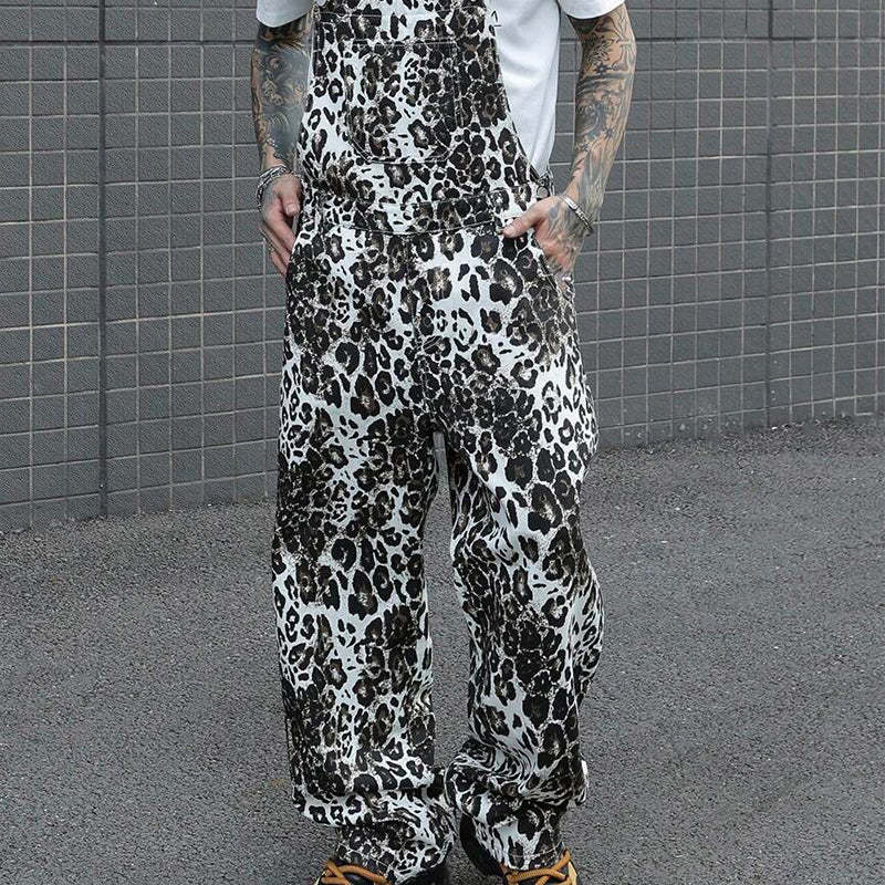 Men's Leopard Print Multi-Pocket Jumpsuit