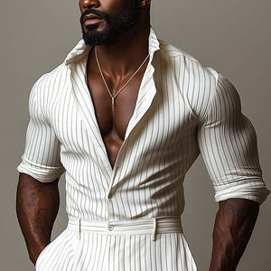 Men's Spring Fashion Simple Striped Casual Sports Long Sleeve Shirt