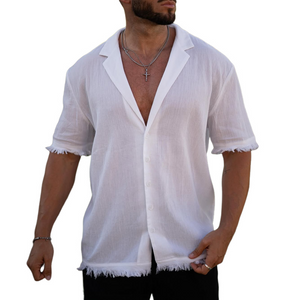 Men's Solid Notch Lapel Single Breasted Short Sleeve Shirt