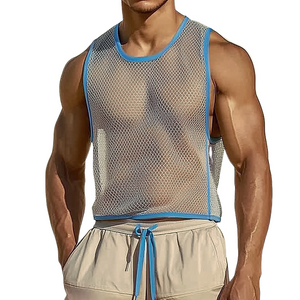 Camiseta deportiva informal de malla con cuello redondo y bloques de color para hombre