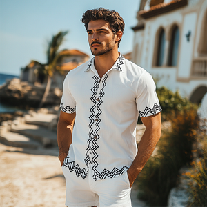Camisa de manga corta estampada informal de moda para hombre para primavera y verano