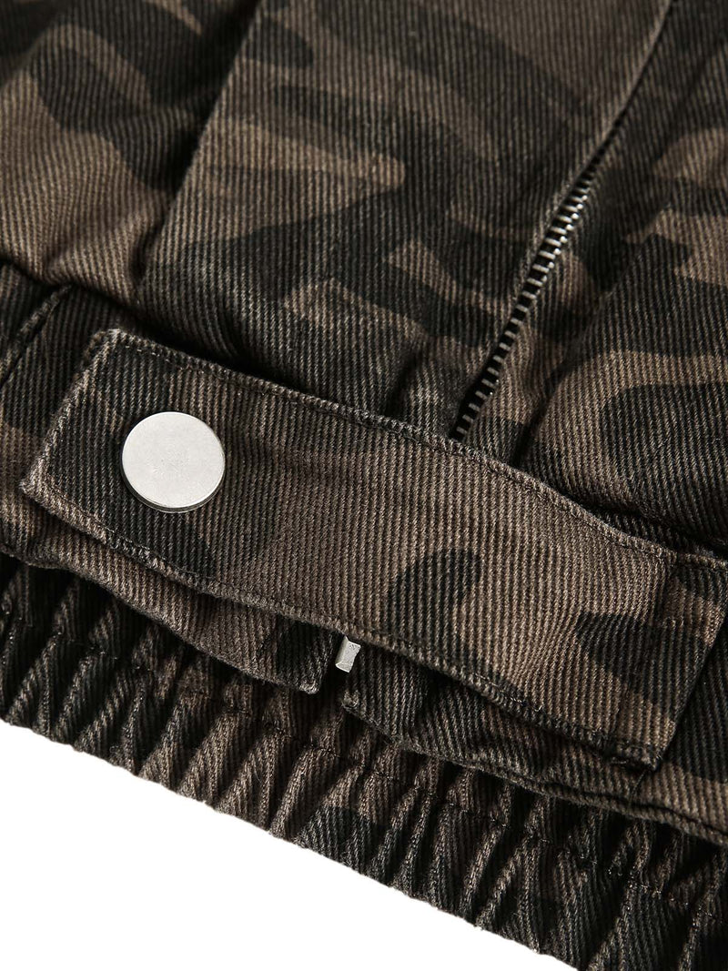 Deconstructed Camouflage Workwear Cardigan Hooded Jacket