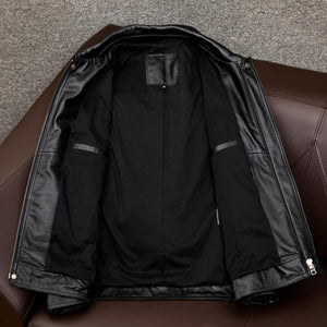 Chaqueta de cuero vintage con solapa y doble bolsillo en el pecho para hombre