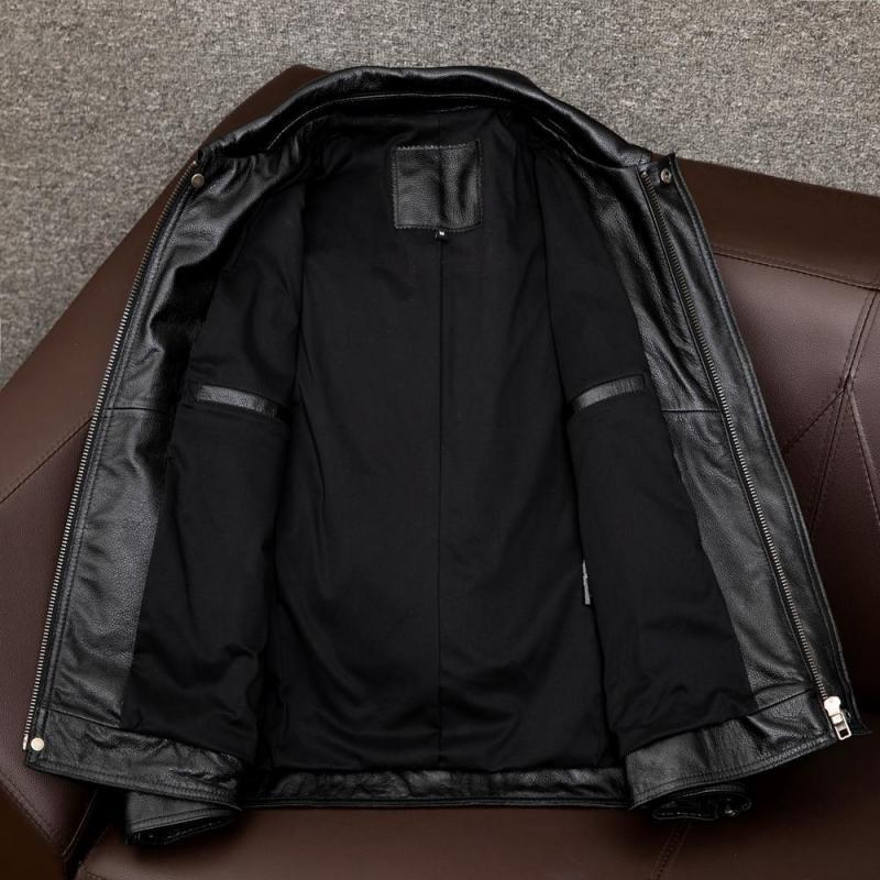 Herren-Lederjacke mit Vintage-Revers und doppelter Brusttasche
