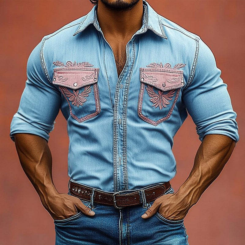 Herrenhemd im Vintage-Western-Cowboy-Stil mit Stickerei