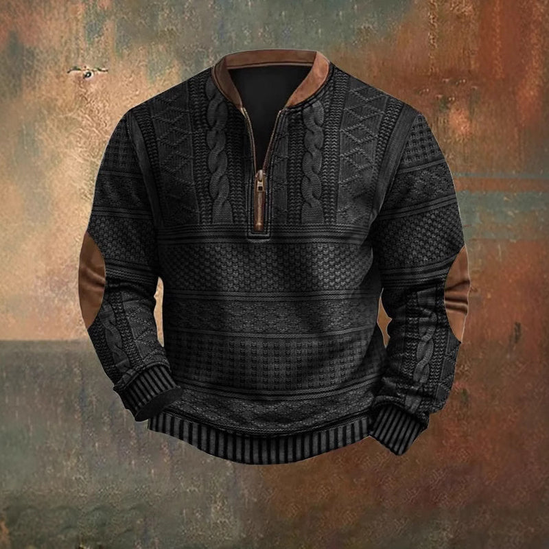 MEN'S IMITATION KNITTED SWEATER FABRIC HALF ZIPPER ROUND NECK SWEATSHIRT