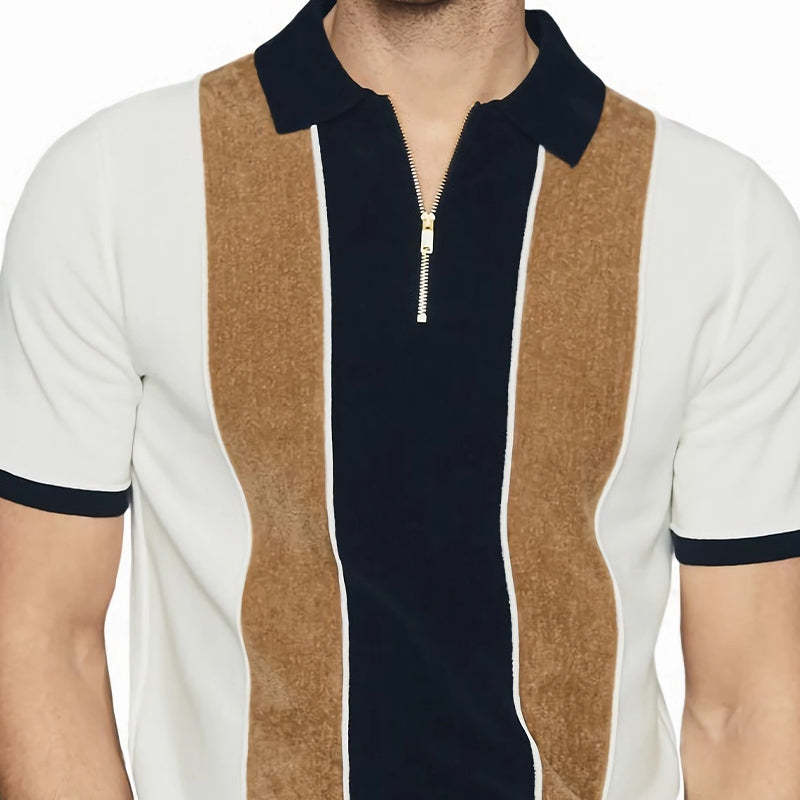 Men's Polo Collar Colorblock Print Short Sleeve T-Shirt