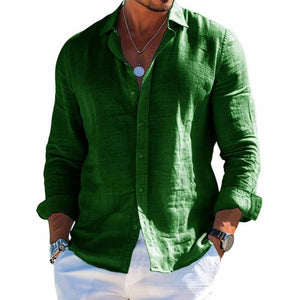 Lässiges, einfarbiges Revershemd aus Baumwolle und Leinen für Herren