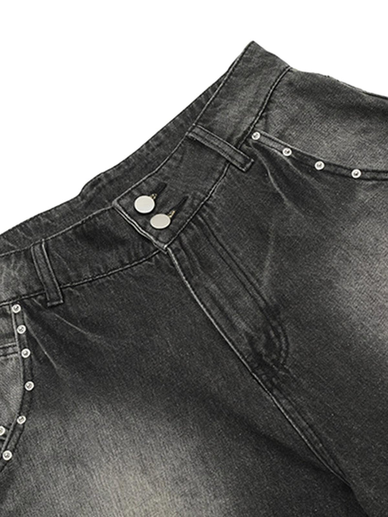 Vintage Washed Gradient Rivet Denim Jorts