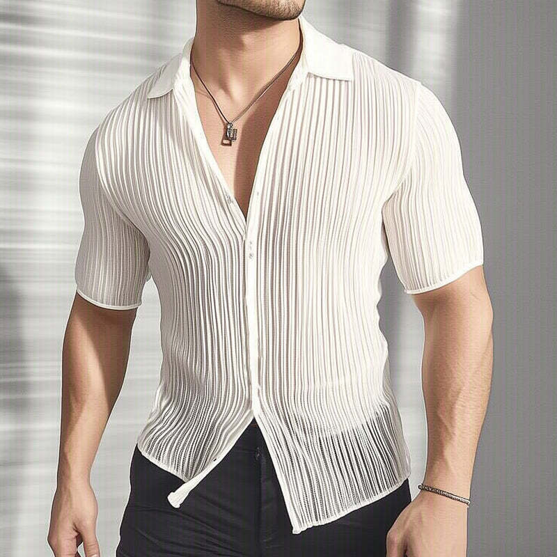 Camisa de manga corta ligera, texturizada y ajustada para hombre de verano