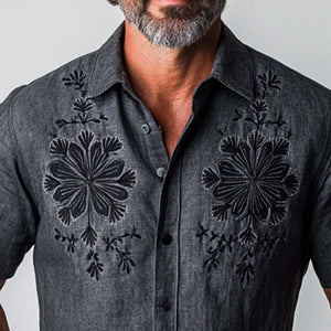 Men's Spring Fashion Vintage Embroidered Short Sleeve Shirt
