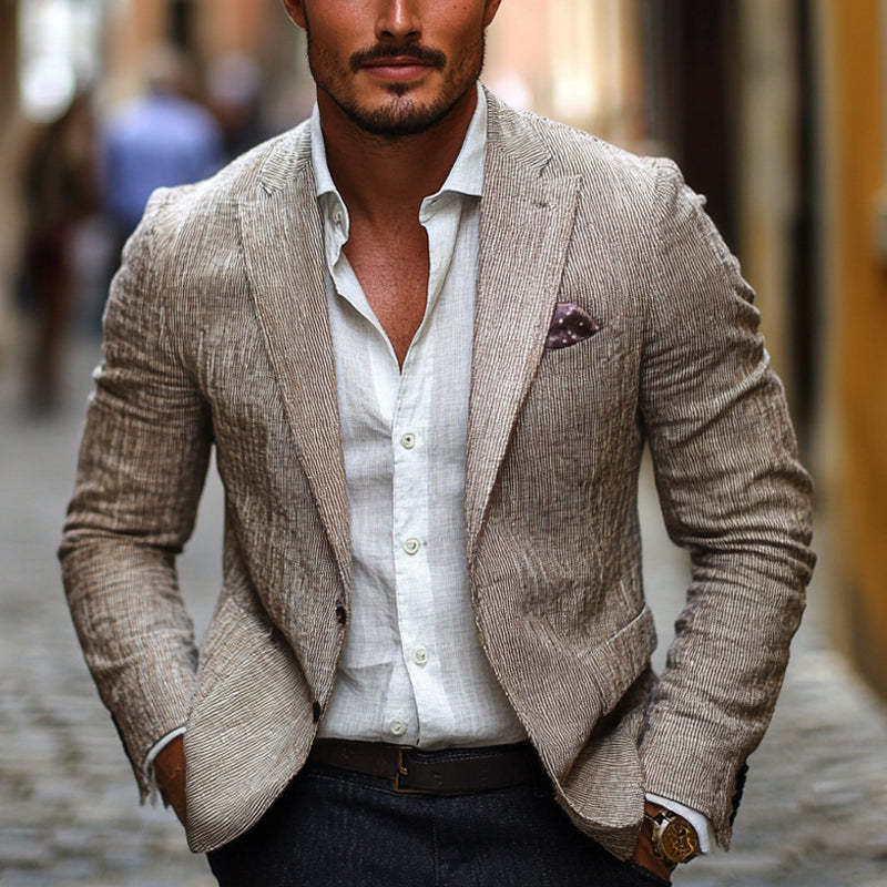 Blazer casual de algodón y lino para hombre 