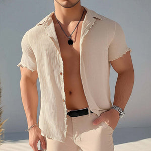 Camisa casual de manga corta texturizada de verano para hombre