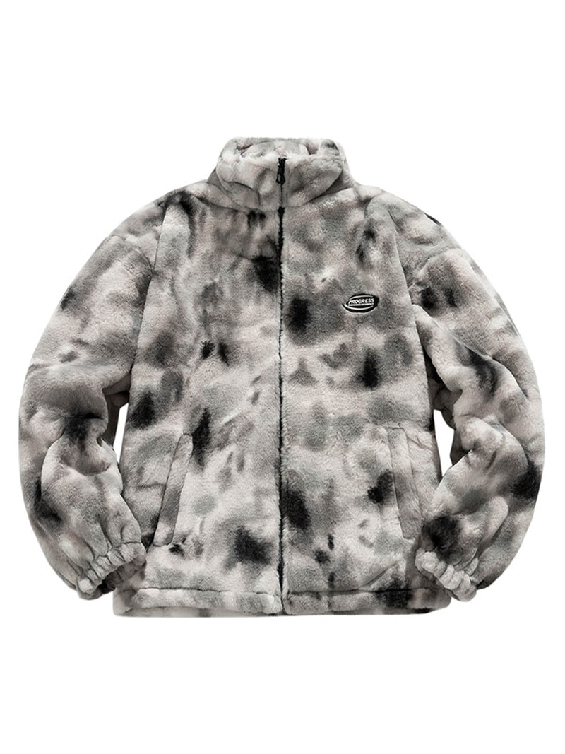 Tie-Dye Stand Collar Cheetah Fur Jacket