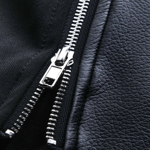Camiseta de manga larga con cuello redondo y cremallera con costuras de cuero para hombre (camiseta interior no incluida)