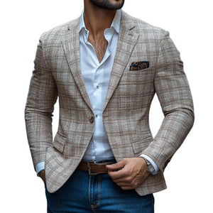 Blazer informal de un botón con solapa con muesca y cuadros retro para hombre