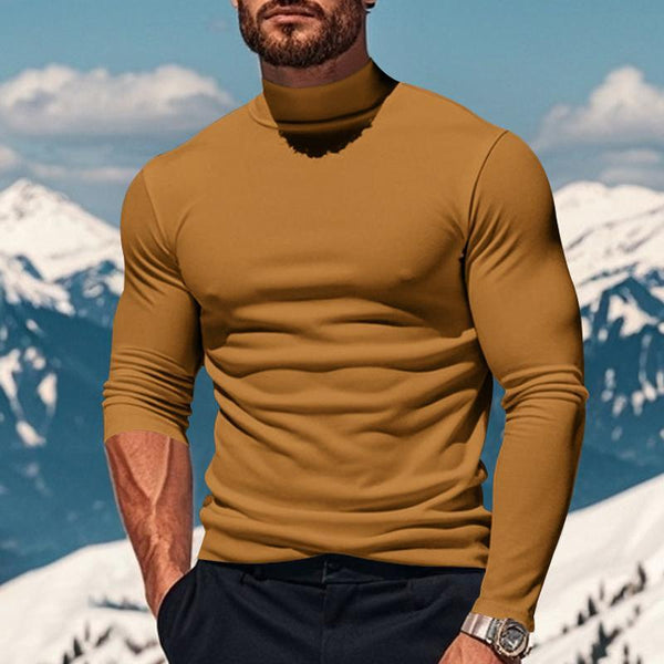Men's Solid Color Plush Half High Collar Long Sleeve T-shirt