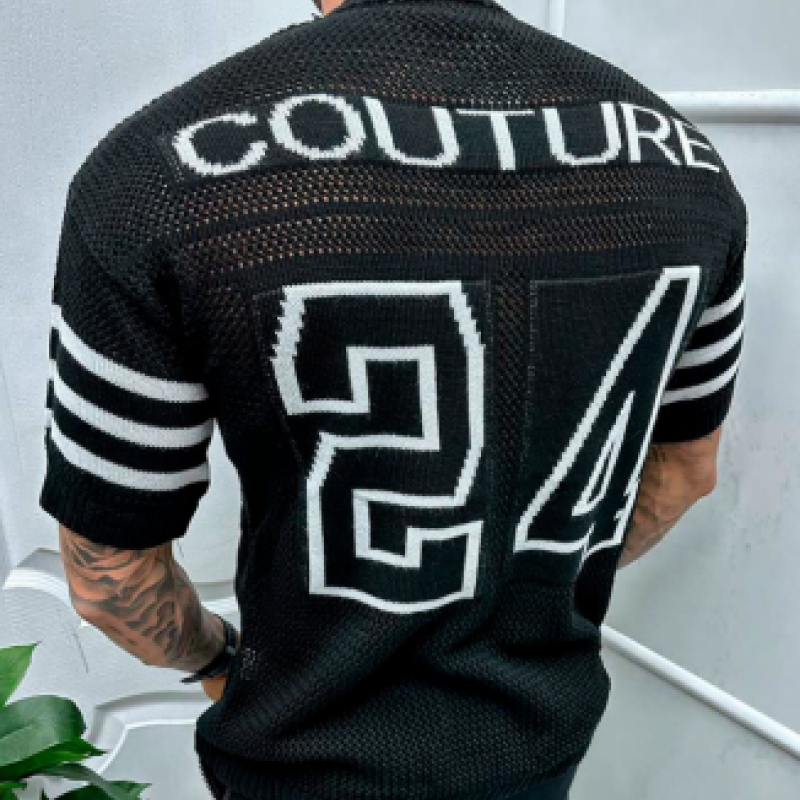 Camiseta informal de manga corta con cuello redondo y espalda de punto para hombre